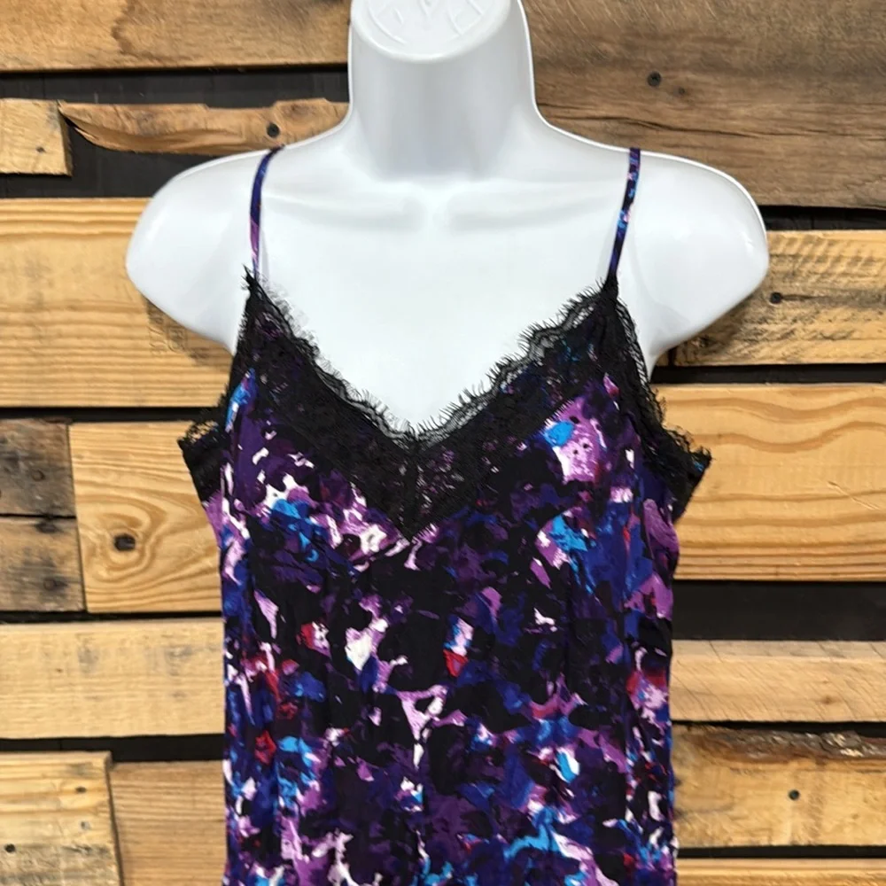 Y2K Vintage Express Lace Trim Watercolor Slip‎ Dress Size Medium